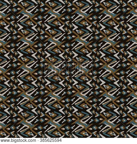 Seamless Dark Blockprint Linen Background. Moody Watercolor Wash Texture. Mid Century 50s Soft Furni