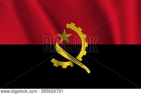 Flag Of Angola. Realistic Waving Flag Of Republic Of Angola. Fabric Textured Flowing Flag Of Angola.