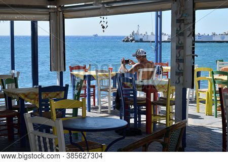 Sitia, August 12: Restaurant At The Harbor On August 12, 2020 At Sitia, Greece. Sitia Is A Port Town