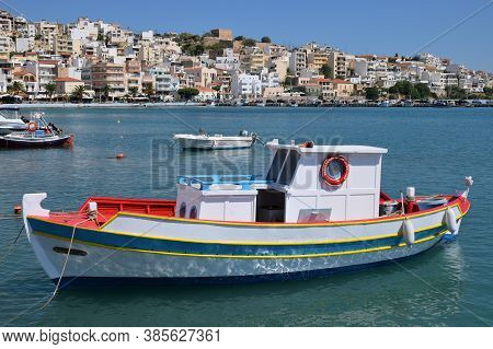 Sitia, August 12: Fisherman Boat At The Harbor On August 12, 2020 At Sitia, Greece. Sitia Is A Port 