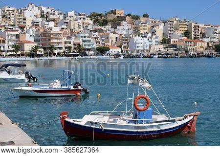Sitia, August 12: Fisherman Boat At The Harbor On August 12, 2020 At Sitia, Greece. Sitia Is A Port 