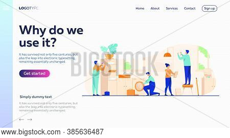 Handyman Working At Customer Home. Repair Man Fixing Washing Machine, Hammering Nails. Vector Illust