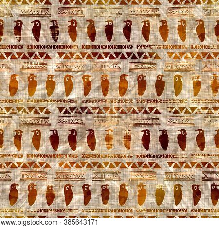 Seamless Modern Sepia Brown Blockprint Collage Print. Grunge Watercolor Texture Background. Worn Mot