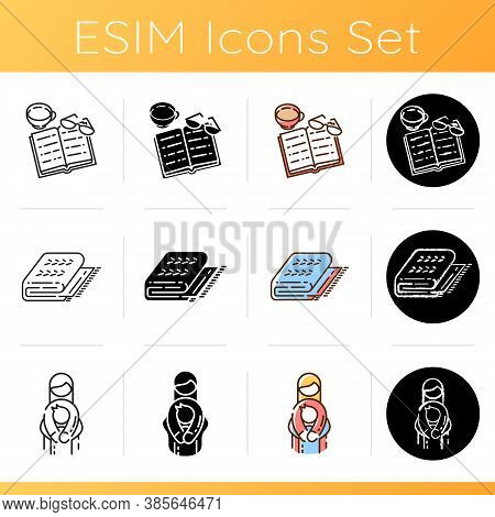 Hyggelig Time Icons Set. Family Embrace. Soft Cuddly Blanket. Reading Enjoying. Mother And Child. Li