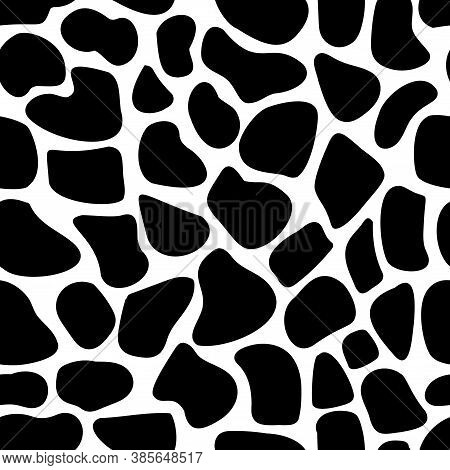Vector Seamless Spotted Pattern. Black Spots Of Various Shapes On A White Background. Many Shapeless