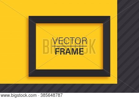 Frame. Flat Lay Of Black Frame. Frame Mockup Template On Isolated Yellow Background. Black And Yello