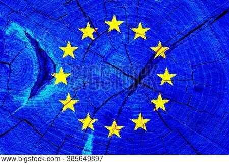 Eu Flag On Texture Background. Background For Greeting Cards For Eu Public Holidays. Europe Day Is C