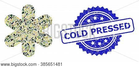 Military Camouflage Composition Of Simple Snowflake, And Cold Pressed Corroded Rosette Stamp Seal. B