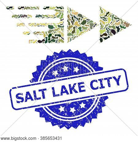 Military Camouflage Composition Of Rewind Forward, And Salt Lake City Textured Rosette Seal Imitatio