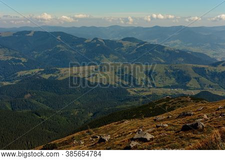 Beautiful Landscape With High Cliffs And Illuminated Peaks, Blue Sky And Trails Of The Montenegrin R