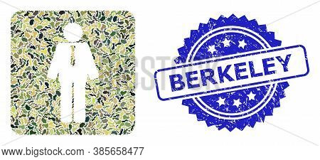 Military Camouflage Combination Of Groom, And Berkeley Rubber Rosette Seal Imitation. Blue Stamp Sea