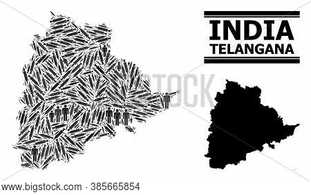 Virus Therapy Mosaic And Solid Map Of Telangana State. Vector Map Of Telangana State Is Made Of Vacc