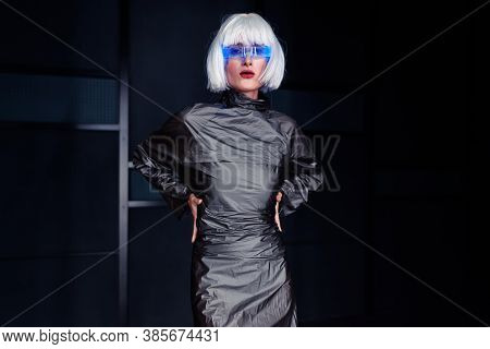 Fashionable Woman From The Future. A New Generation Of People With Technology Gadgets.
