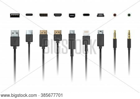 Cable Wire. Device Charging And Connection Mobile Socket Plug And Cable Illustration. Raster Apple L