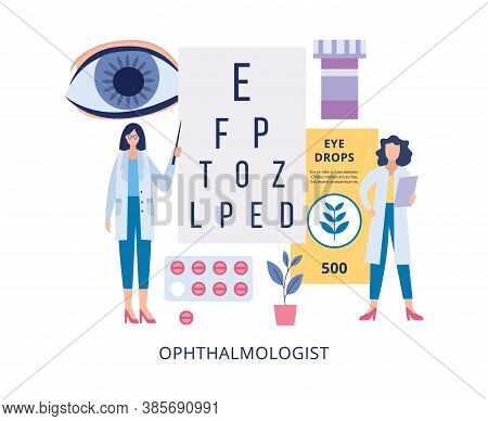 Ophthalmologists Near Poster With Letters Flat Vector Illustration Isolated.