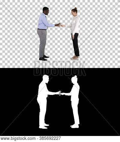 Woman And Man Doign The Paper, Scissors, Rock Game, Alpha Channe