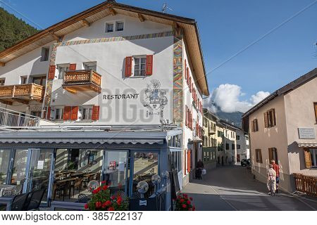 Mustair, Switzerland - September 8, 2020: Mustair Is A Village In A Swiss Canton Graubunden. Traditi