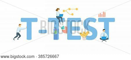 T-test, Type Of Inferential Statistic. Concept With Keyword, People And Icons. Flat Vector Illustrat
