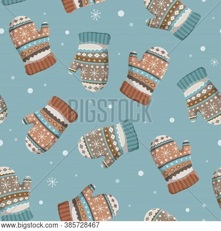 Christmas And New Year Seamless Pattern With Winter Gloves And Mittens. Great For Fabric, Textile, W
