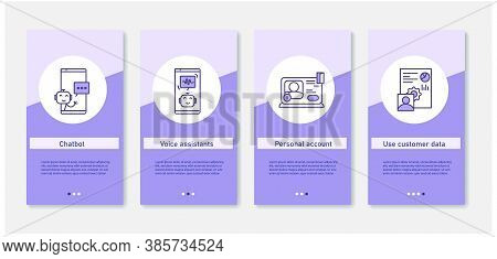 Customer Service Mobile App. Set Of App Screens With Chatbot, Voice Assistants, Personal Account And