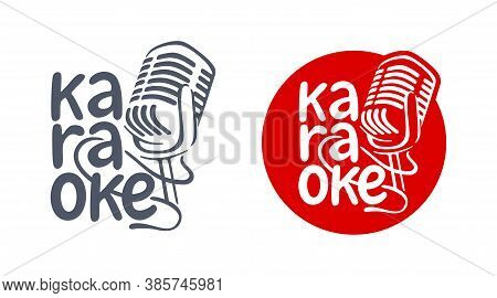 Karaoke Logo Template - Vintage Microphone Silhouette - Emblem For Leading, Singer, Event, Music Par