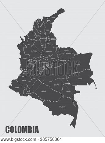 The Colombia Map Divided In Departments With Labels