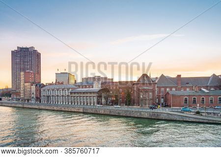 LIEGE, BELGIUM - February 24, 2018: Street view of downtown in Liege city, Belgium