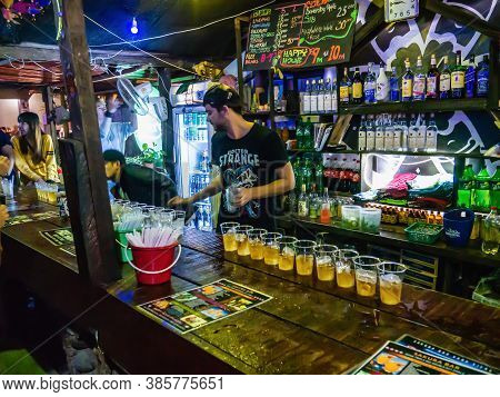 Vangvieng/lao-10 Dec 2017:unacquainted People Hangout In Sakura Bar At Vangvieng City Laos.vangvieng