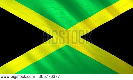 The Waving Flag Of Jamaica. High Quality 3d Illustration. Perfect For News, Reportage, Events.