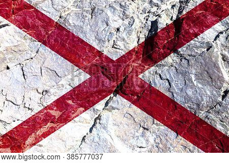 National Flag Of Country Of United States Of Alabama Is White With Red Intersecting Stripes On Indep