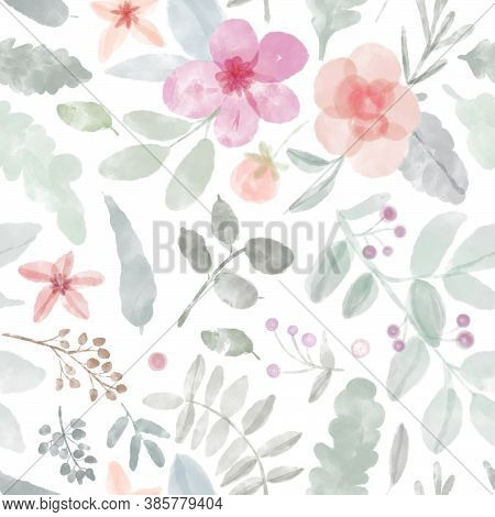 Seamless Pattern Of Watercolor Flowers. Design For Fabric, Paper. Illustration Of Flower Fields