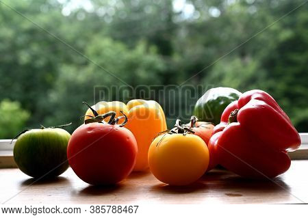Closeup Of Fresh Vegetables In Front Of A Window