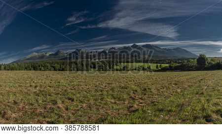 Panorama View For Hills In Vysoke Tatry Mountains In Slovakia In Summer Morning