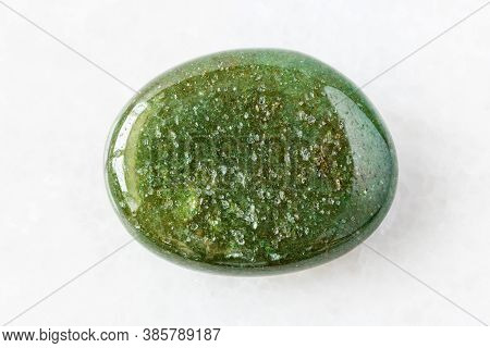 Closeup Of Sample Of Natural Mineral From Geological Collection - Tumbled Green Aventurine Gem Stone