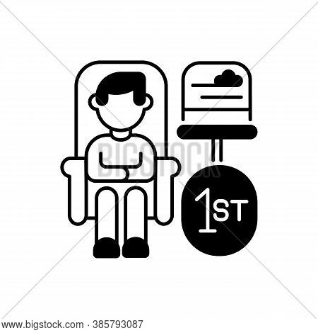 First Class Travel Black Linear Icon. Luxury Railway Tourism, Premium Service Outline Symbol On Whit