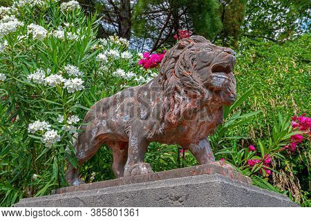 Koreiz, Crimea - July 10. 2019. Terracotta Lion At The Princes Yusupov Palace