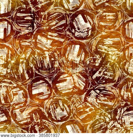 Seamless Modern Sepia Brown Blockprint Collage Print. Grunge Watercolor Texture Background. Worn Mot