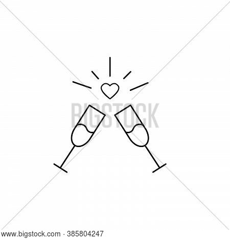 Champagne Glasses Vector Icon For Celebration. Two Glass With Wine For Cheers, Toast Wine In Flat St