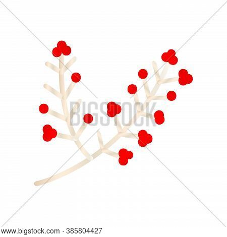 Chrisrmas Branch With Berry Vector Icon. Xmas, New Year Holiday Celebration Symbol. Isolated Illustr
