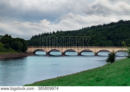 Bridge Over Lower Derwent Reservoir As It Joins Ladybower Reservoir In Peak District National Park, 