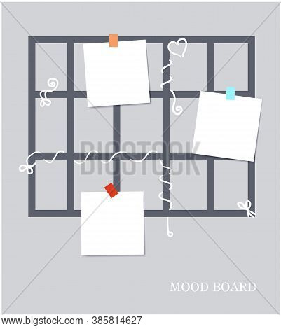 Sticky Notes On Floral Style Pinboard Palette, Pastel Blue Shades Color Mood Board Template.modern D