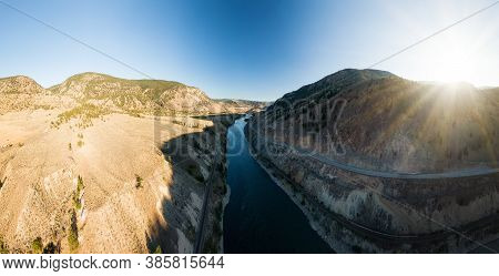 Scenic Road View Surrounded By Dessert Hills, Along Trans-canada Highway, West Of Kamloops, North Of