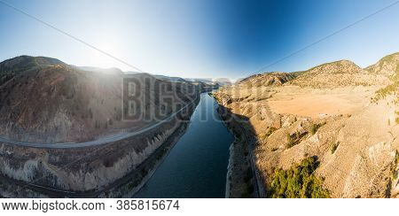 Scenic Road View Surrounded By Dessert Hills, Along Trans-canada Highway, West Of Kamloops, North Of