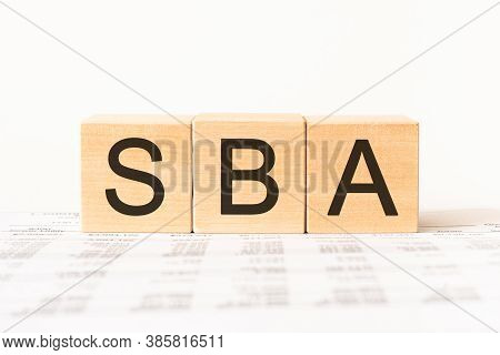 Word Sba. Wooden Small Cubes With Letters Isolated On White Background With Copy Space Available.bus