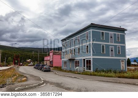Carcross, Yukon, Canada - August 23, 2020: Colorful Building Stores That Are Closed Down In A Small 
