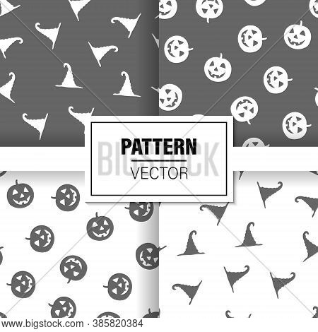 Halloween Backgrounds. Concept Of Halloween Patterns Witch Hats And Pumpkins. Patterns Set. Vector I