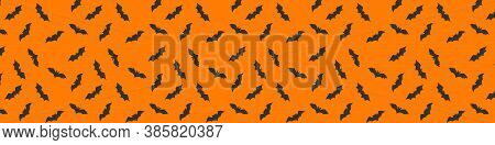 Halloween Pattern Concept. Happy Halloween Background. Halloween Pattern, Bats On Orange Background.