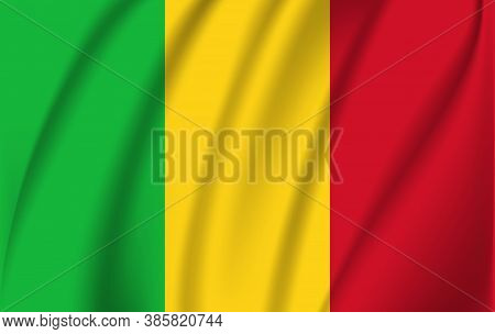 Flag Of Mali. Realistic Waving Flag Of Republic Of Mali. Fabric Textured Flowing Flag Of Mali.