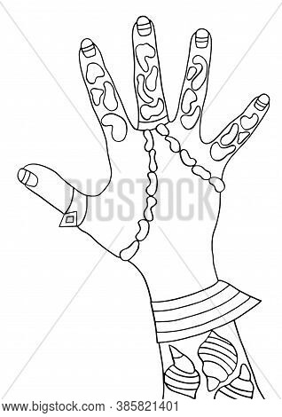 Hand With Rings, Baroque Pearls, Shells Isolated. Hand Painted Fashion Illustration, Stylish Jewelry