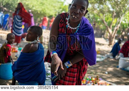 Engare Sero. Tanzania - January 2020: Market Day In Indigenous Maasai In Traditional Village. Maasai